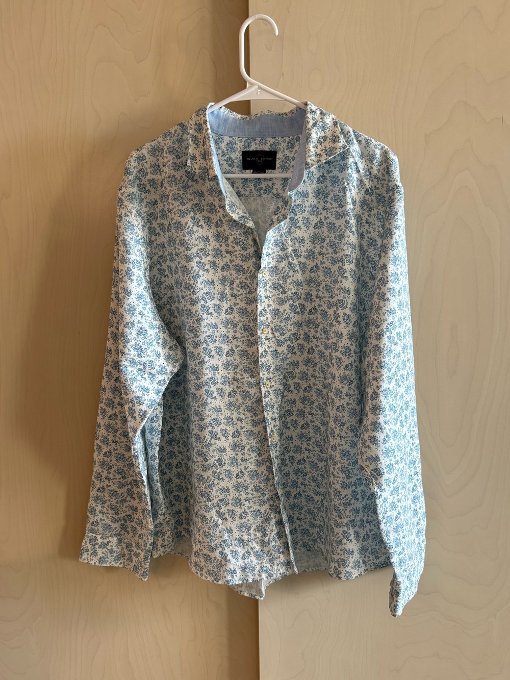 Black Brown Floral Print Blue and White Men's Shirt